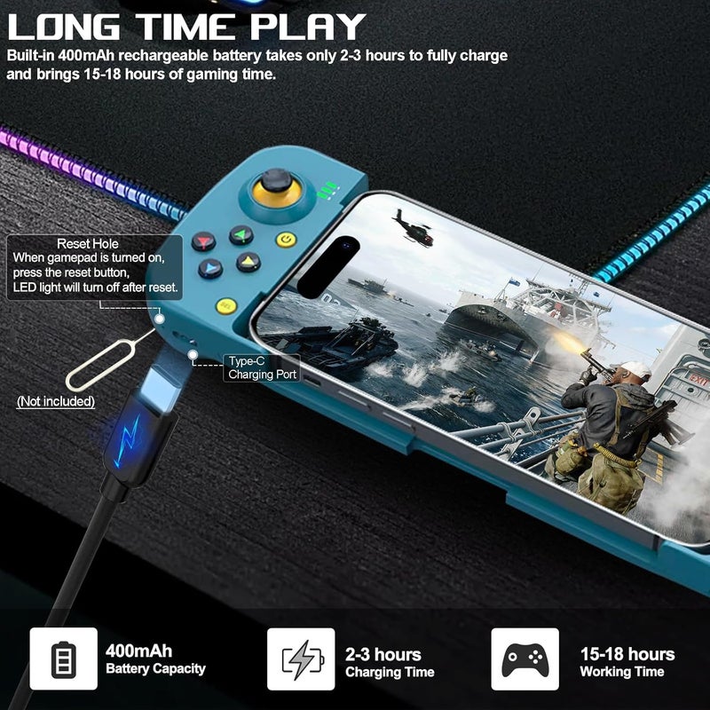 arVin Bluetooth Controller for iPhone/iPad/MacBook/iOS/Android/Samsung/Tablet/PC Wireless Gamepad Joystick with Back Button, Analog Triggers, Stretchable, Direct Play for Call of Duty, Genshin Impact - Image 4